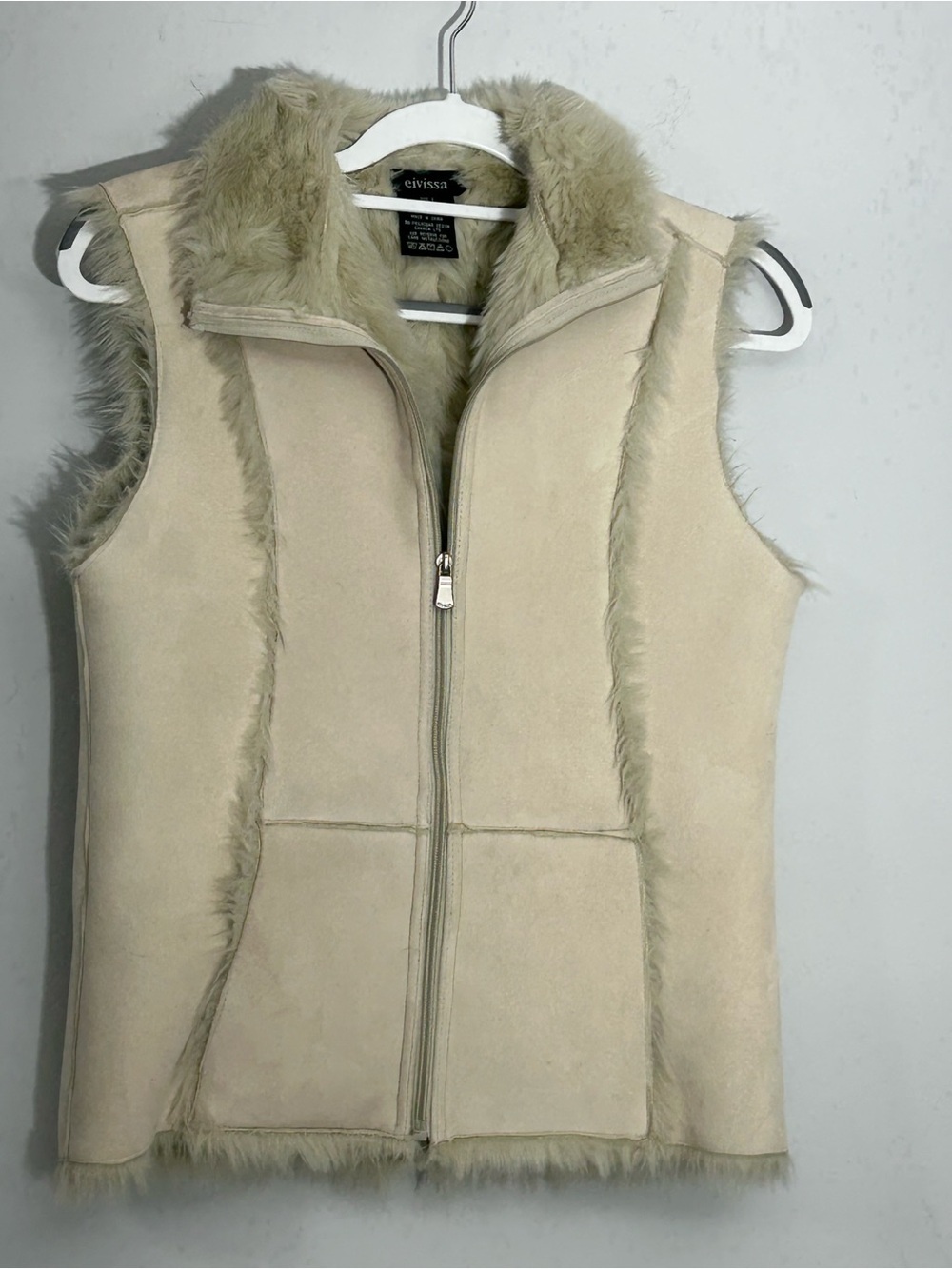 Eivissa Cream Faux-Shearling Zip Vest Front Pockets Size S